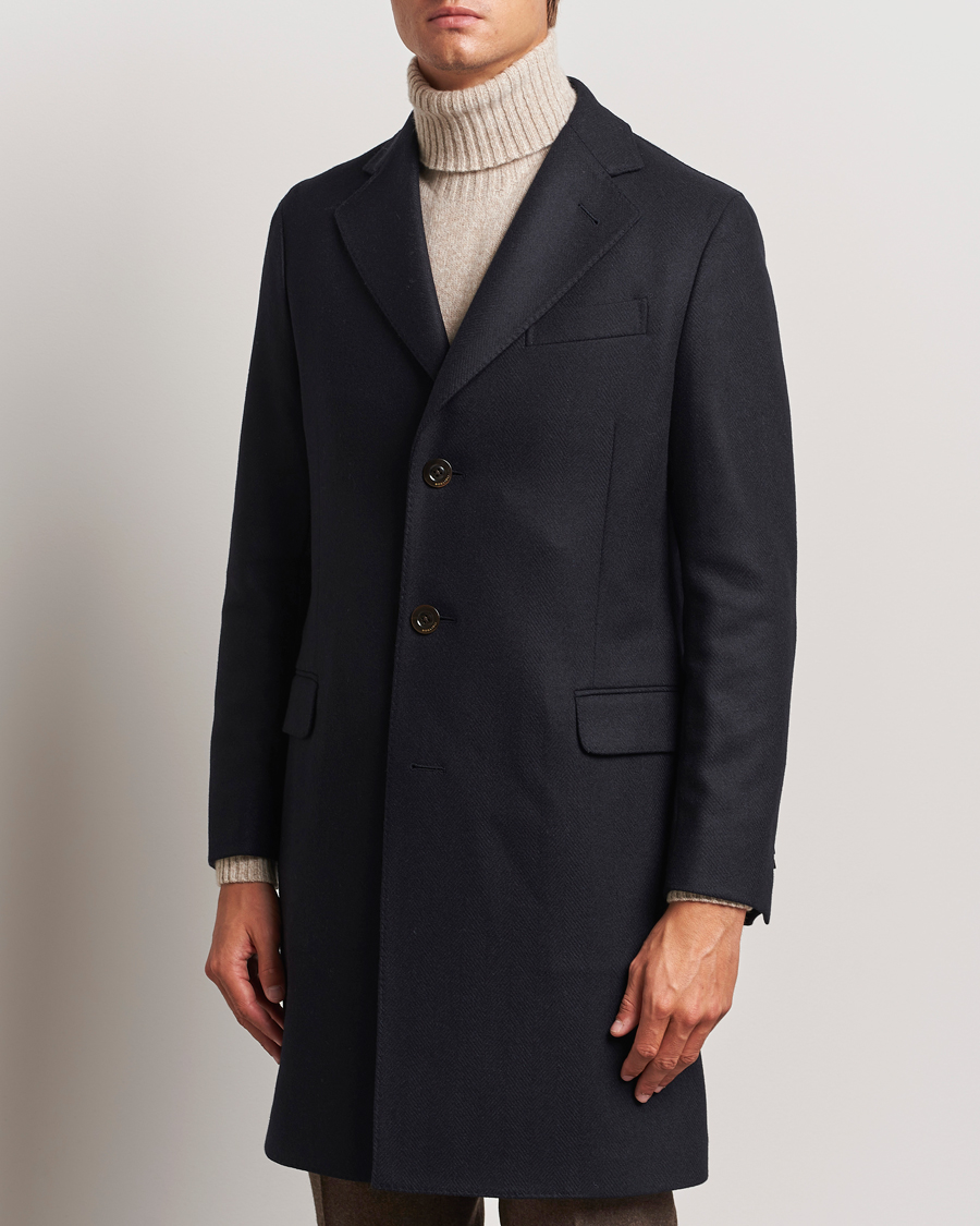 Herre | Jakker | Boglioli | Herringbone Wool Coat Navy