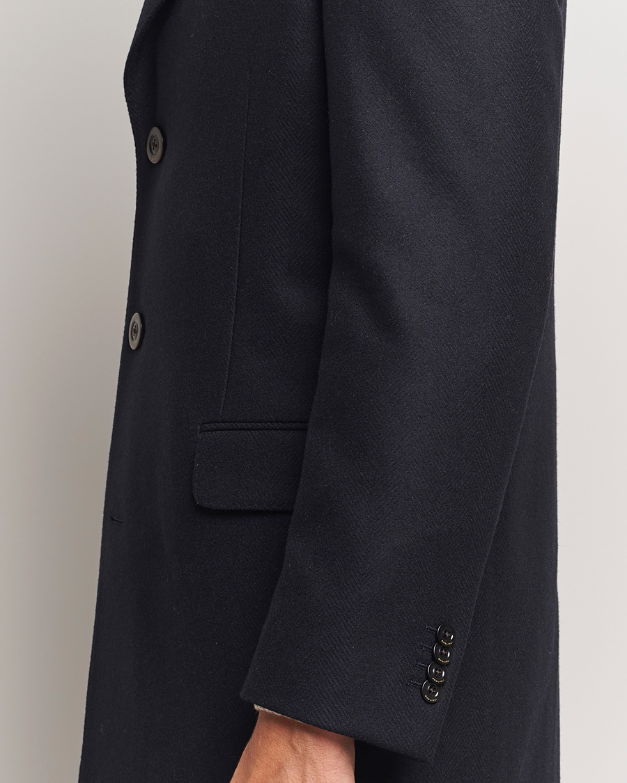 Herre | Jakker | Boglioli | Herringbone Wool Coat Navy