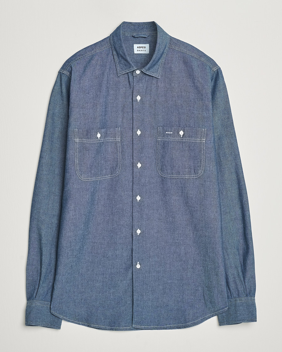 Herre | Skjorter | Aspesi | Double Pocket Chambray Shirt Dark Wash