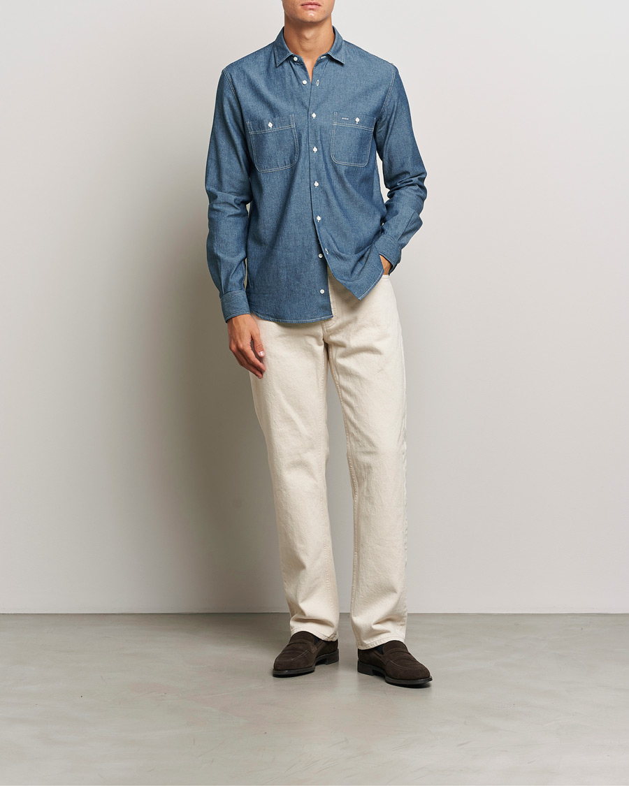 Herre | Skjorter | Aspesi | Double Pocket Chambray Shirt Dark Wash