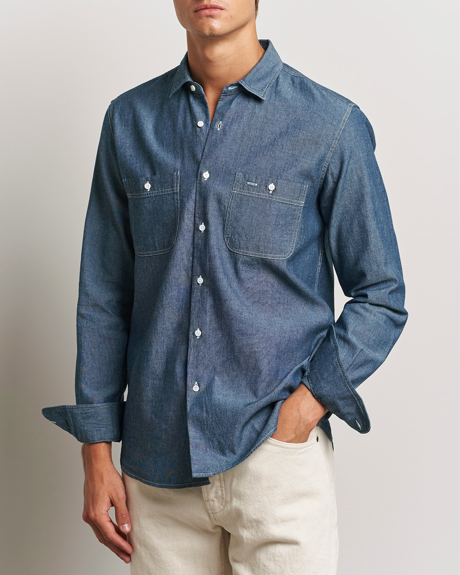Herre | Skjorter | Aspesi | Double Pocket Chambray Shirt Dark Wash