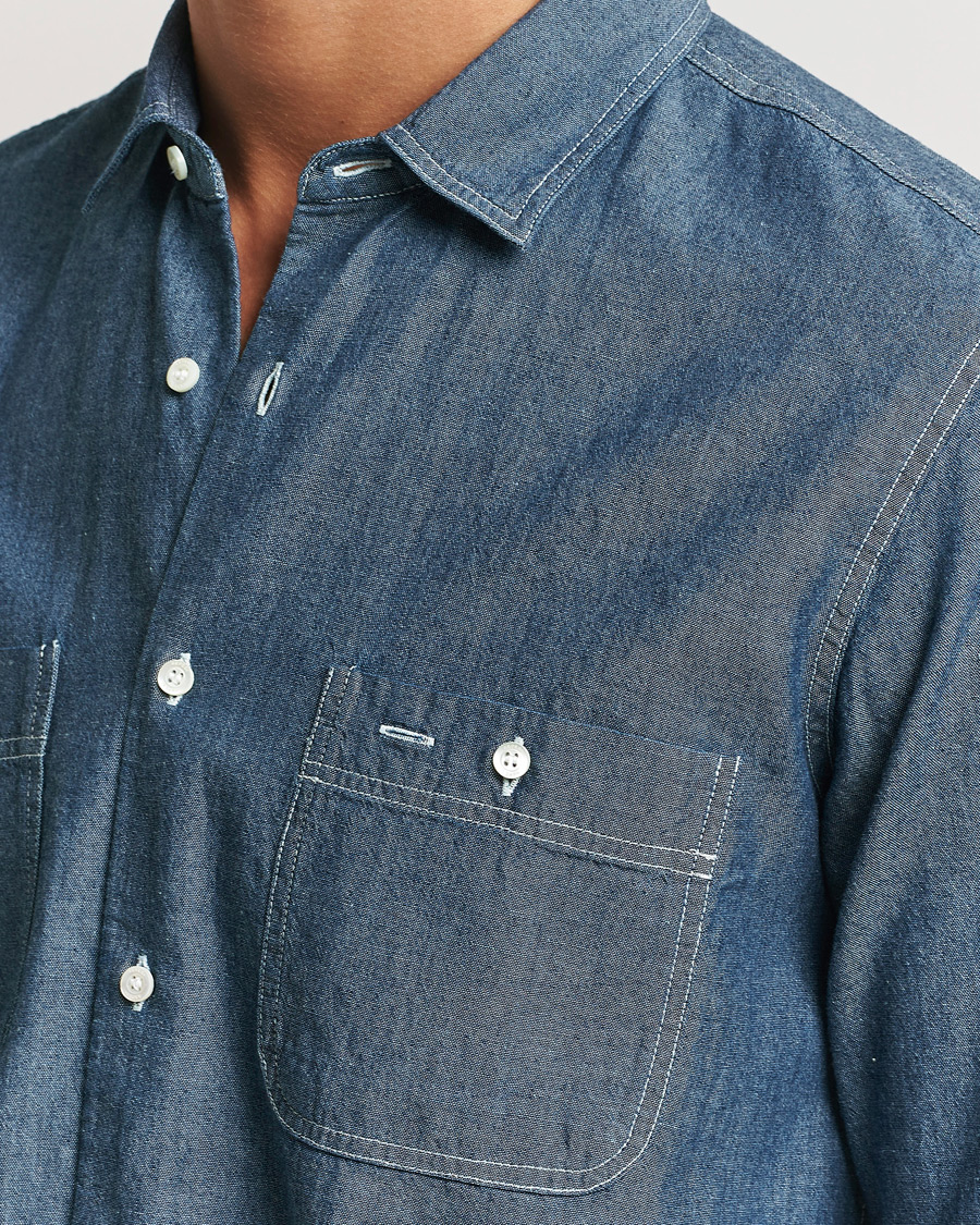 Herre | Skjorter | Aspesi | Double Pocket Chambray Shirt Dark Wash