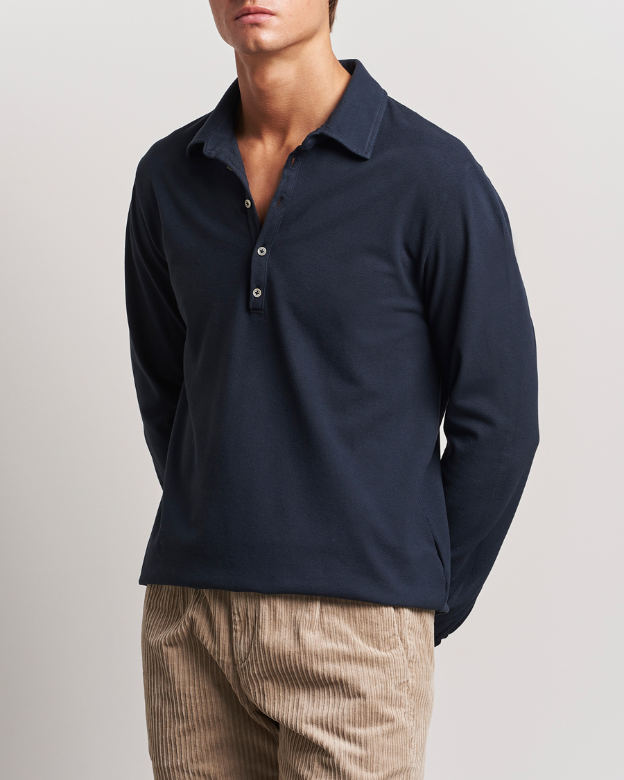 Herre | Polotrøjer | Massimo Alba | Ischia Cotton/Cashmere Long Sleeve Polo Navy