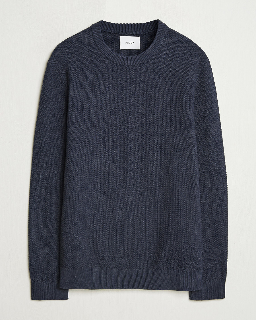 Herre | Trøjer | NN07 | Pete Cotton Knitted Crew Neck Navy Melange