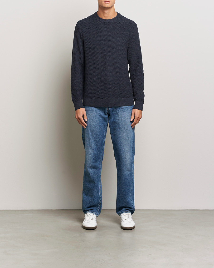 Herre | Trøjer | NN07 | Pete Cotton Knitted Crew Neck Navy Melange