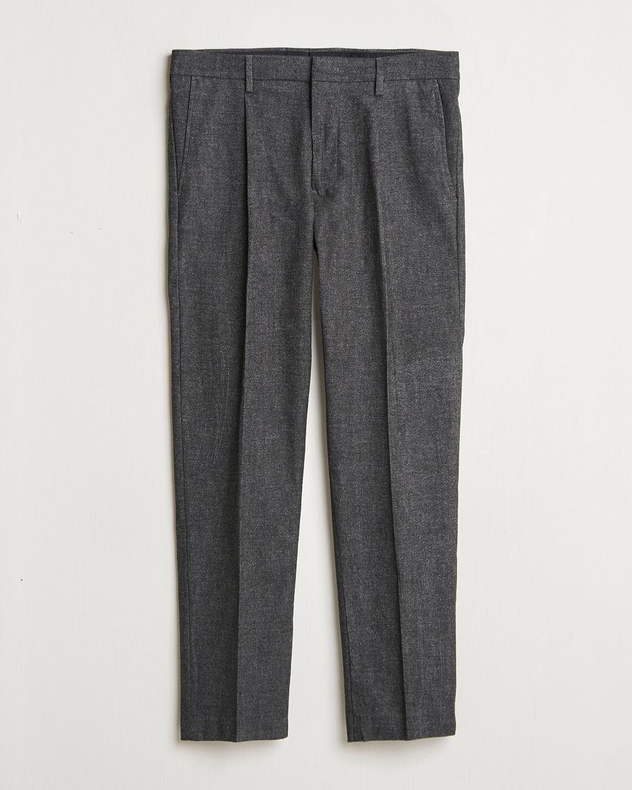 Herre | Bukser | NN07 | Bill Pleated Brushed Cotton Trousers Black Melange