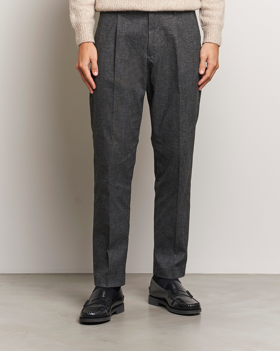 Herre | Bukser | NN07 | Bill Pleated Brushed Cotton Trousers Black Melange