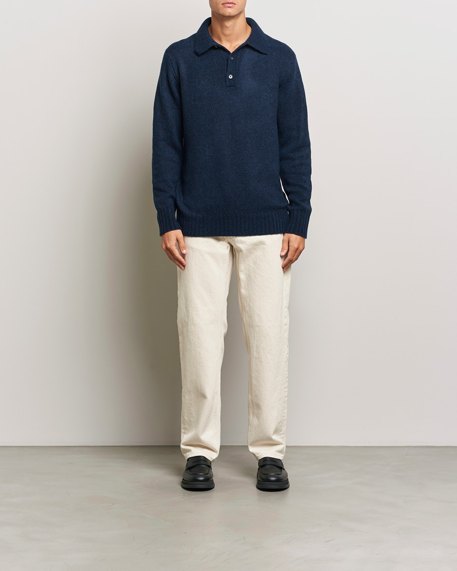 Herre | Trøjer | NN07 | Lee Brushed Wool Polo Navy Blue
