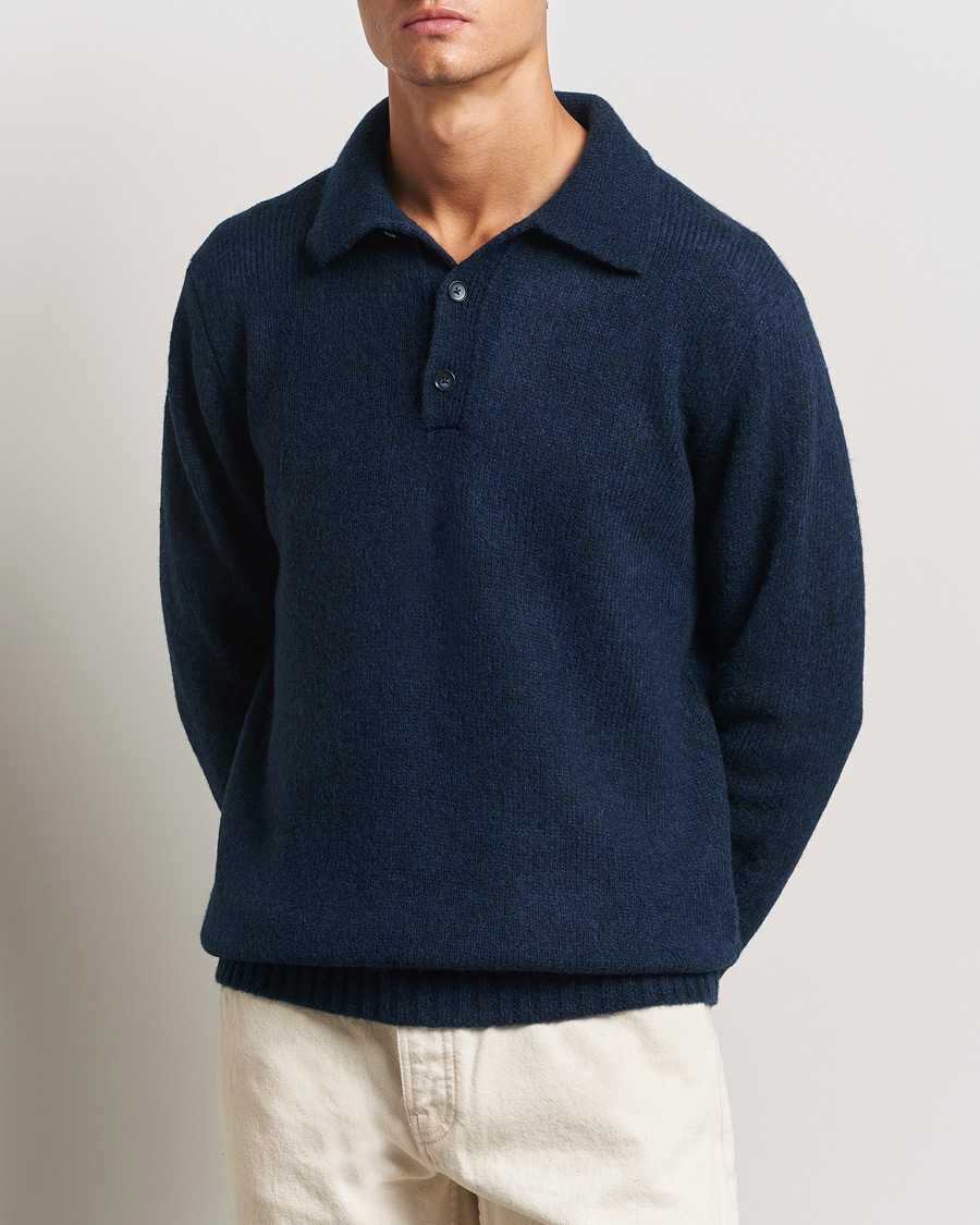 Herre | Trøjer | NN07 | Lee Brushed Wool Polo Navy Blue