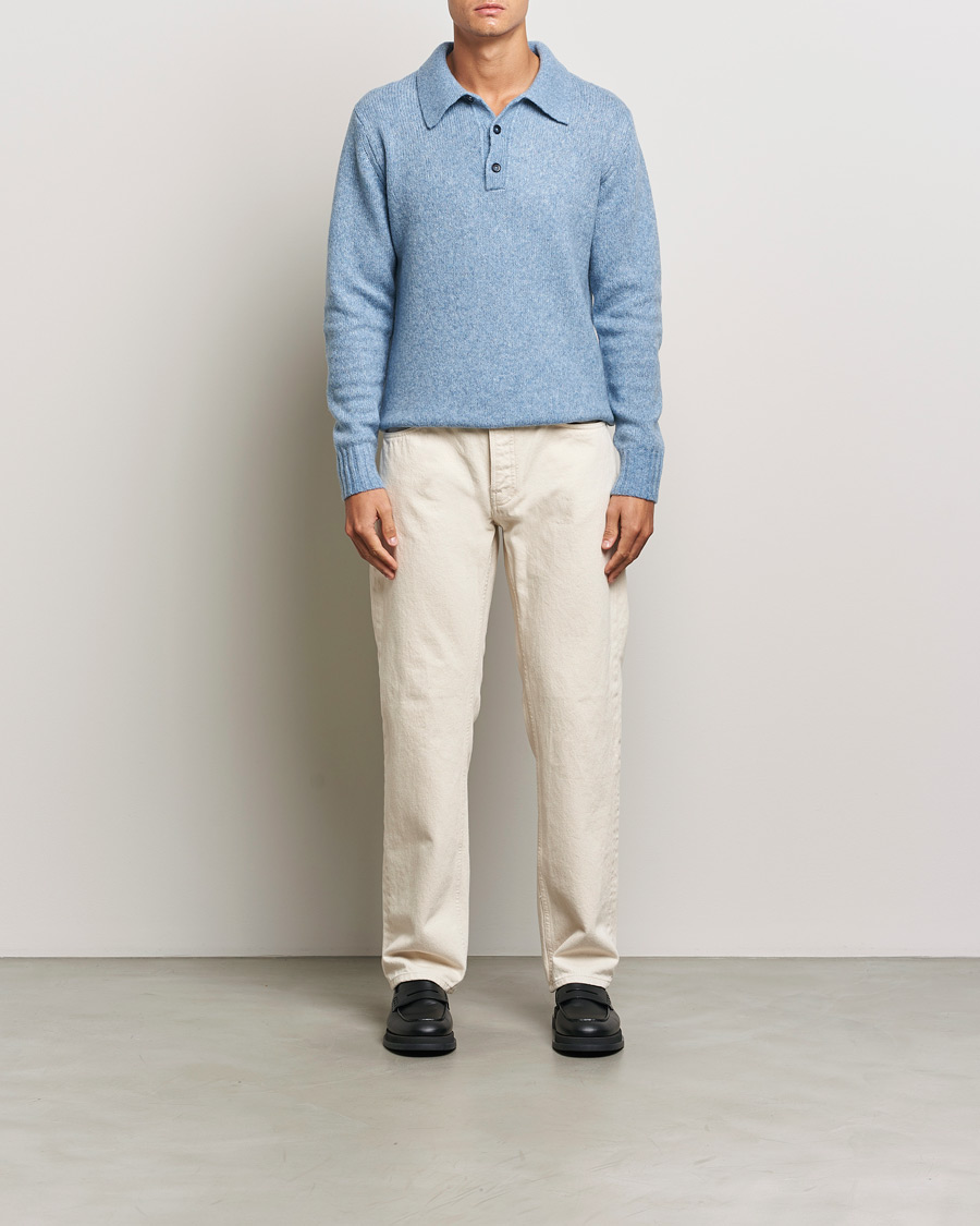 Herre | Trøjer | NN07 | Lee Brushed Wool Polo Tink Blue