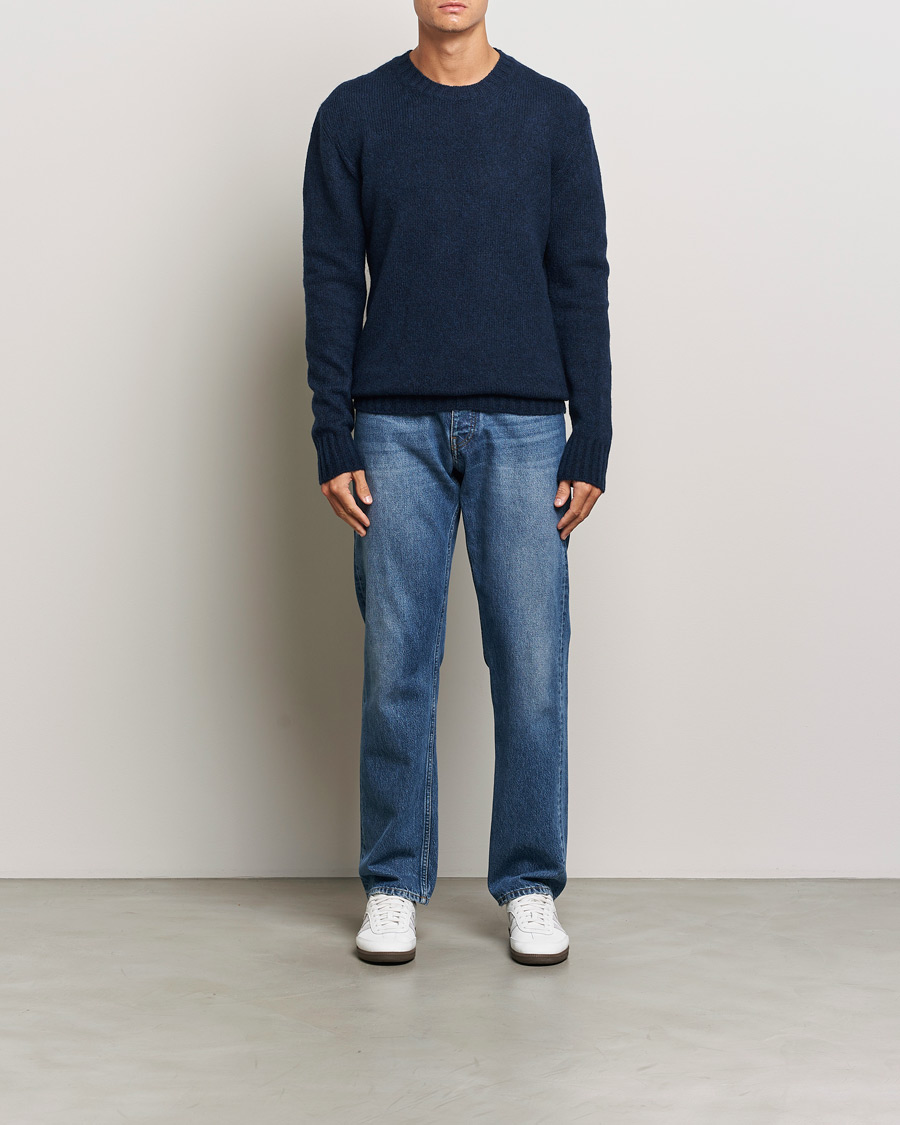Herre | Trøjer | NN07 | Lee Brushed Wool Crew Neck Navy Blue