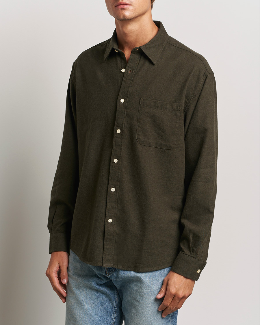 Herre | Skjorter | NN07 | Deon Flannel Checked Shirt Dark Army