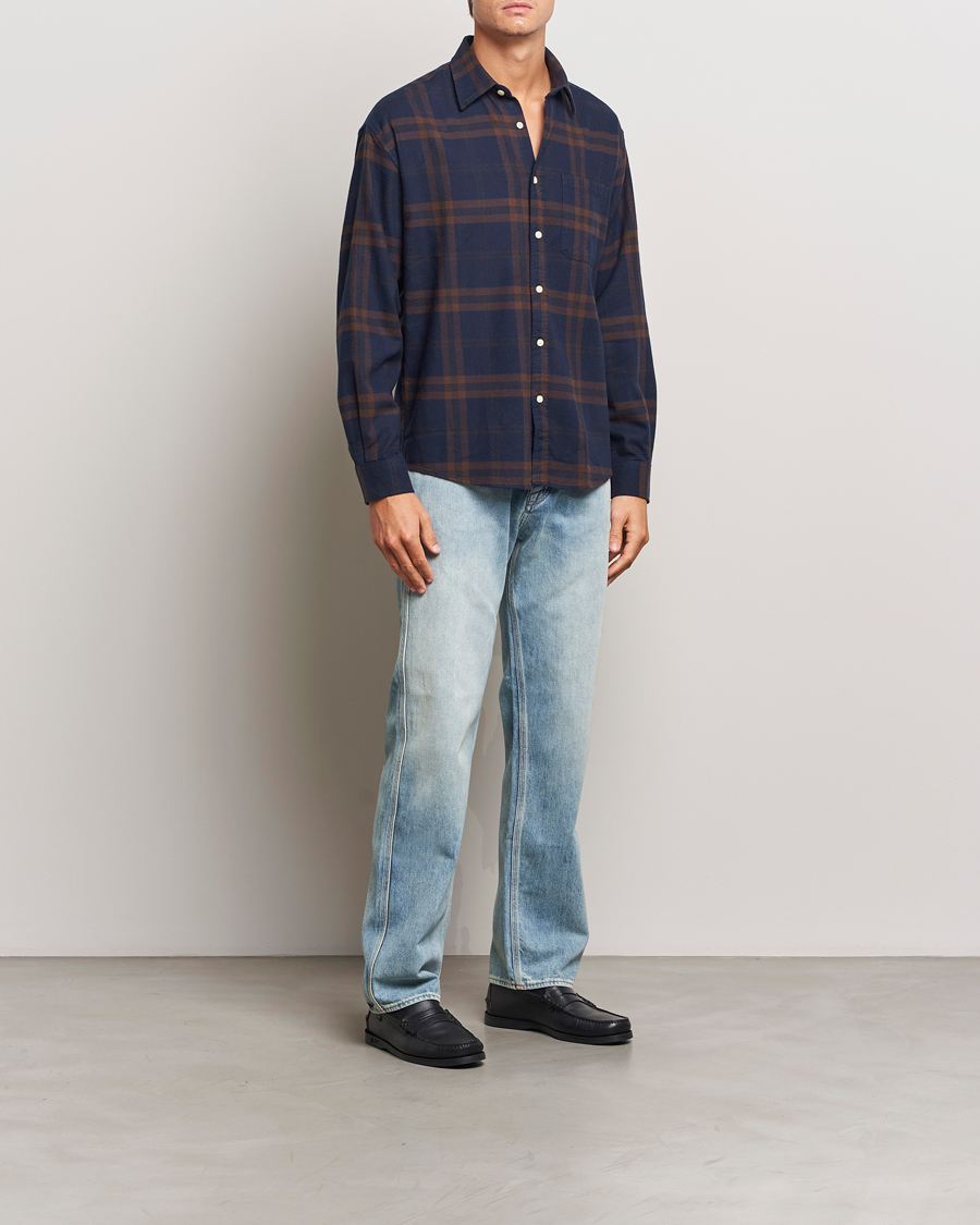 Herre | Skjorter | NN07 | Deon Flannel Shirt Blue/Brown