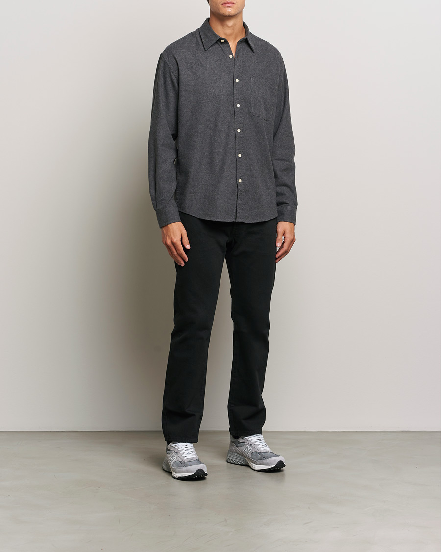 Herre | Skjorter | NN07 | Deon Flannel Shirt Dark Grey Melange