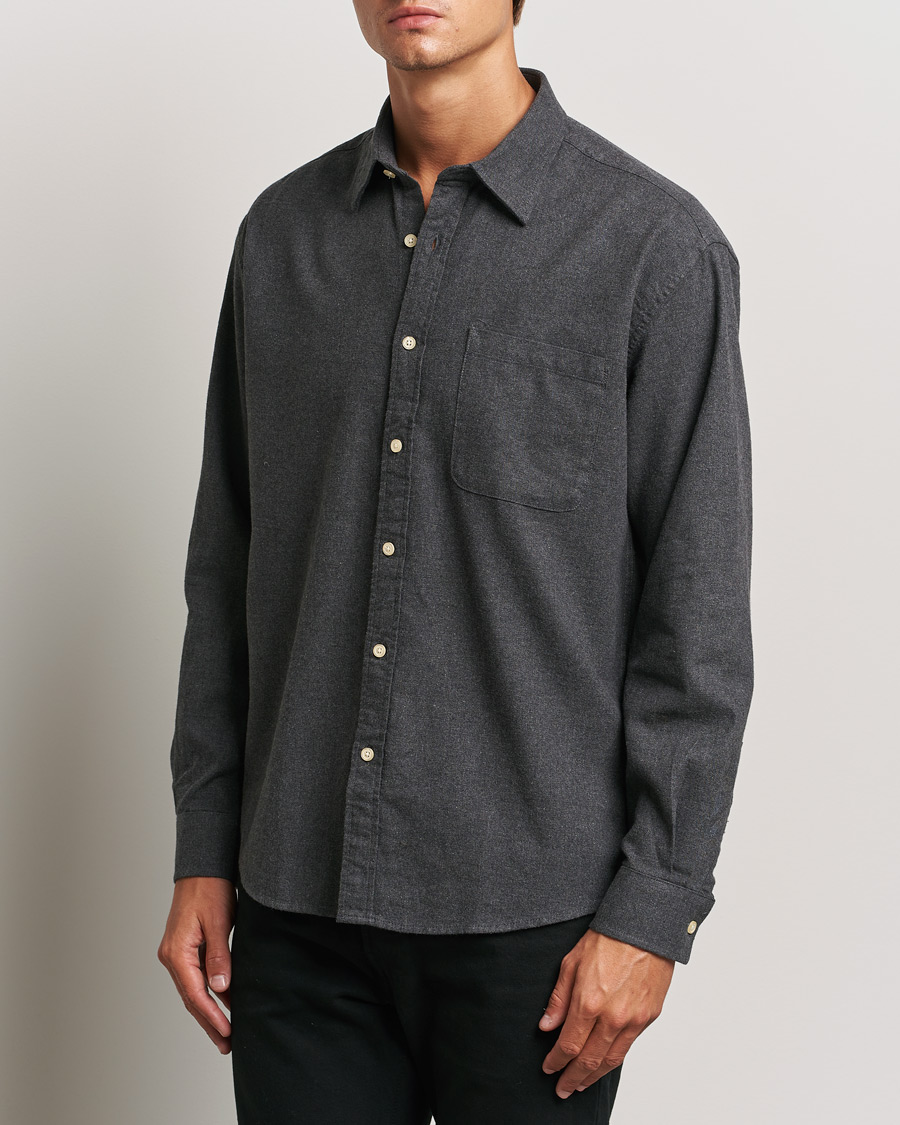 Herre | Skjorter | NN07 | Deon Flannel Shirt Dark Grey Melange