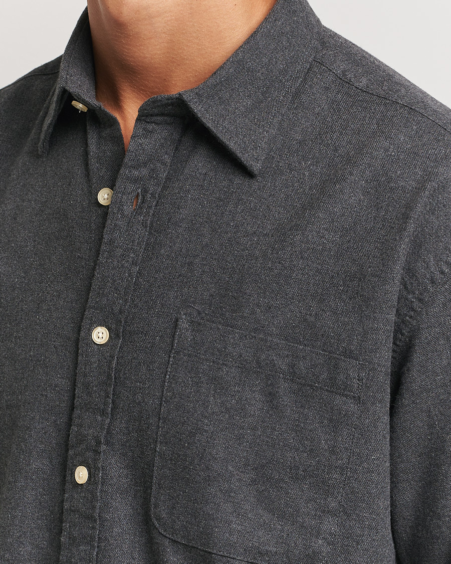 Herre | Skjorter | NN07 | Deon Flannel Shirt Dark Grey Melange