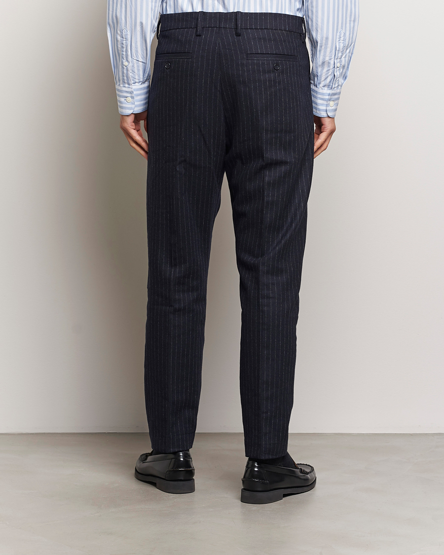 Herre | Bukser | NN07 | Bill Wool Pleated Trousers Navy Blue Pinstripe