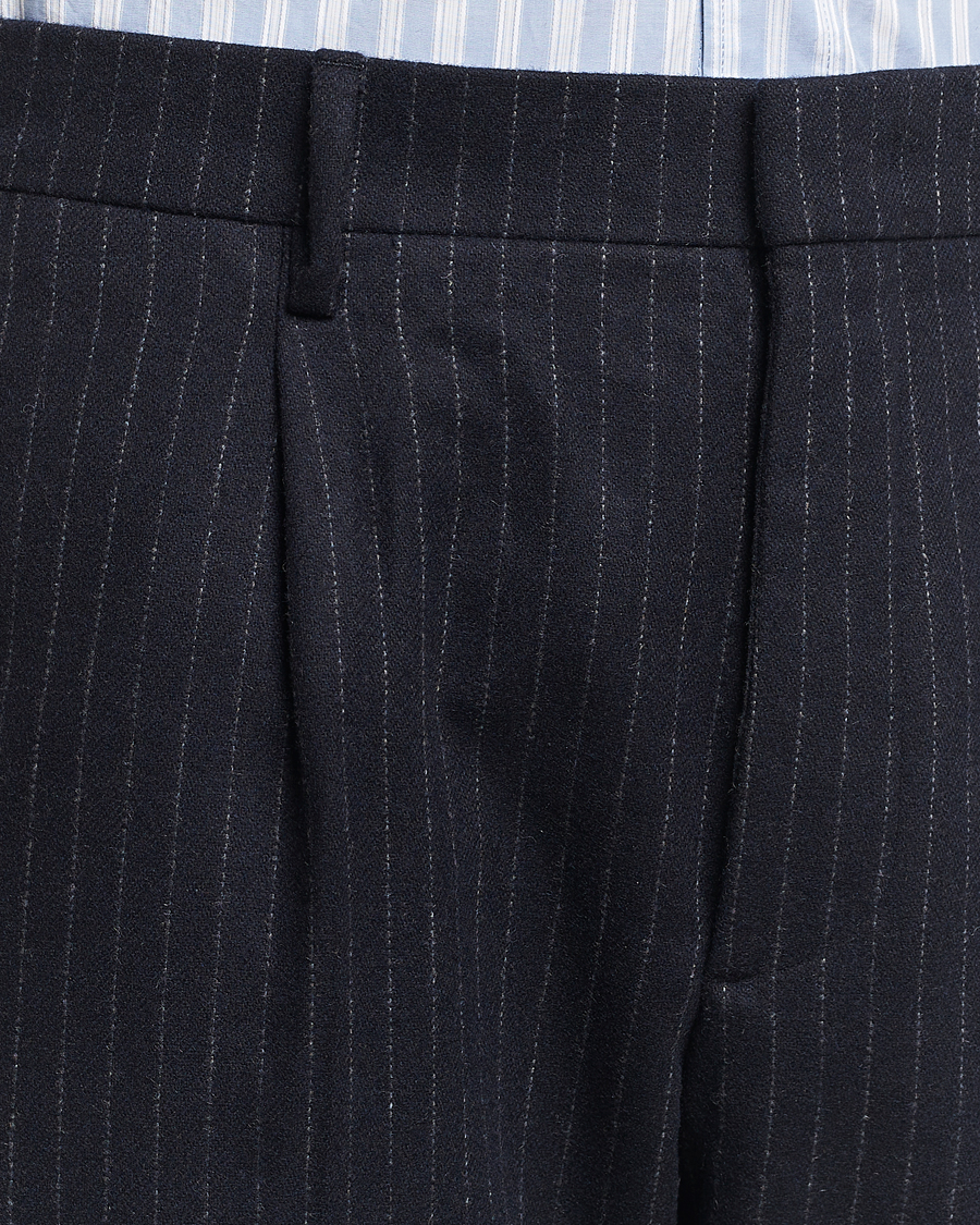 Herre | Bukser | NN07 | Bill Wool Pleated Trousers Navy Blue Pinstripe