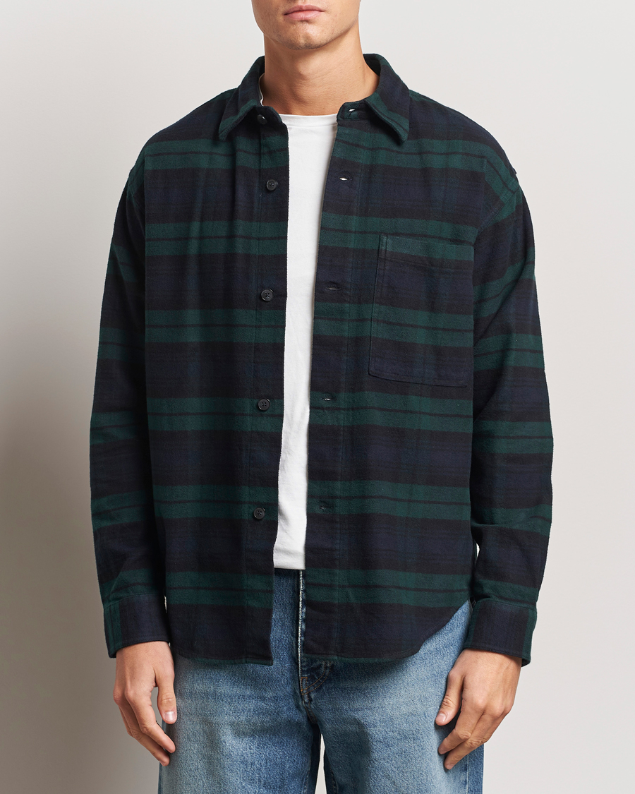 Herre | Skjorter | NN07 | Adwin Checked Flannel Overshirt Green/Blue