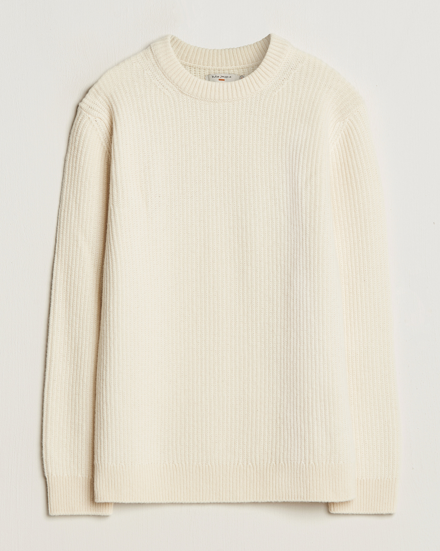 Herre | Trøjer | Nudie Jeans | August Wool Rib Knitted Sweater Off White