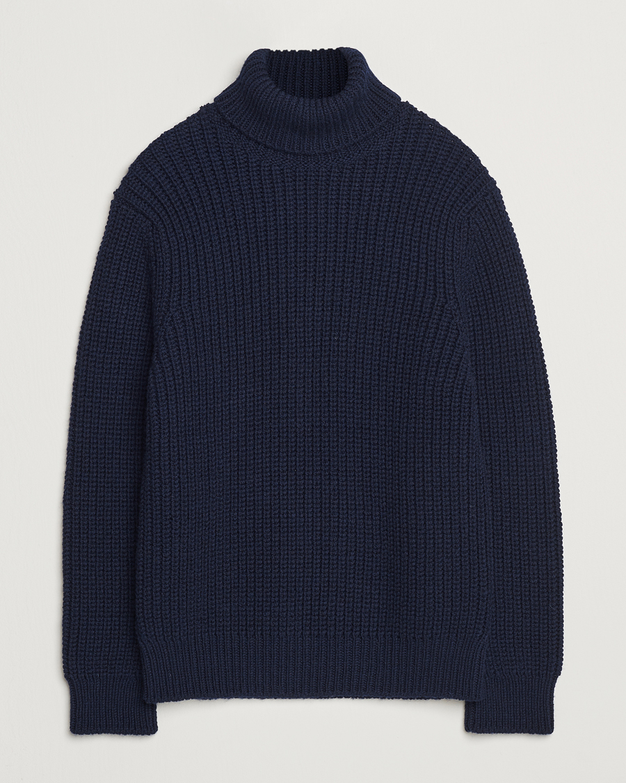 Herre | Trøjer | Nudie Jeans | August Chunky Wool Knitted Rollneck Navy