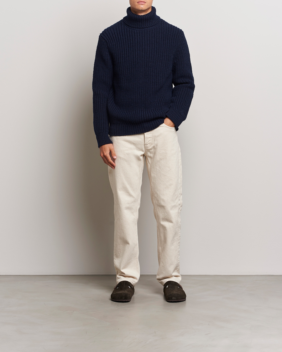 Herre | Trøjer | Nudie Jeans | August Chunky Wool Knitted Rollneck Navy