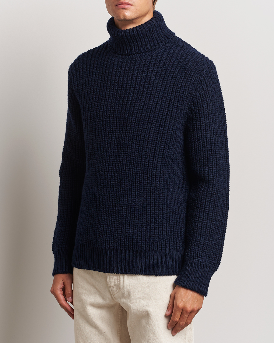 Herre | Trøjer | Nudie Jeans | August Chunky Wool Knitted Rollneck Navy