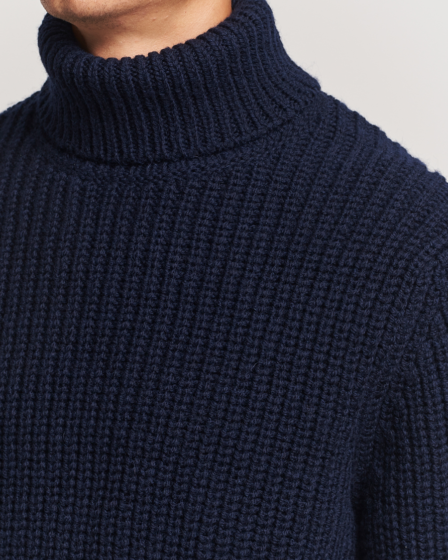 Herre | Trøjer | Nudie Jeans | August Chunky Wool Knitted Rollneck Navy