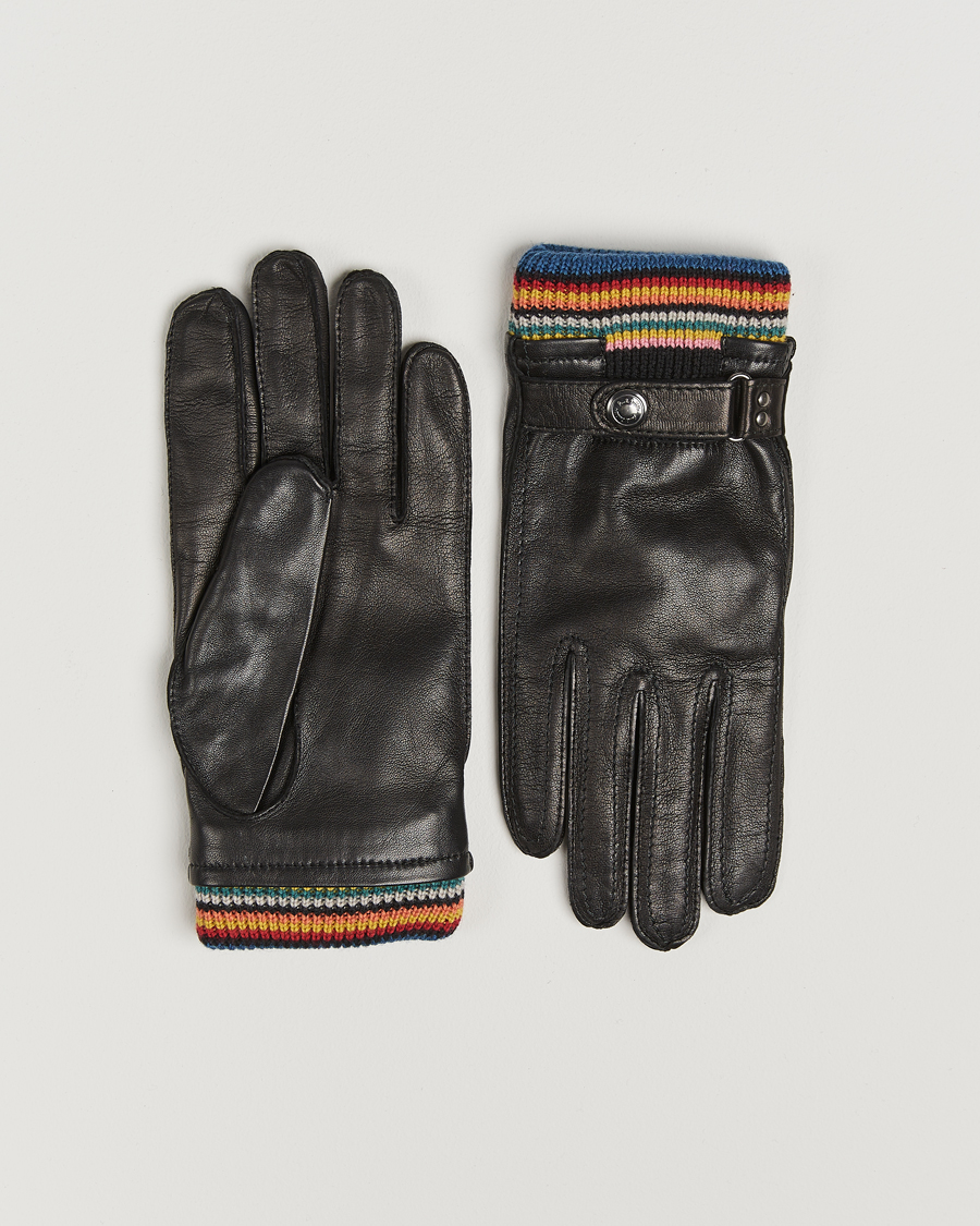 Herre | Paul Smith Signature Stripe Cuff Leather Glove Black | Paul Smith | Signature Stripe Cuff Leather Glove Black