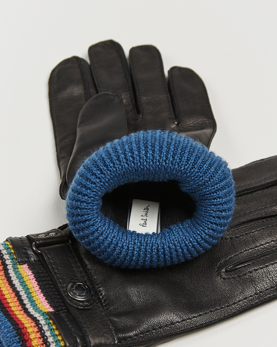 Herre | Paul Smith Signature Stripe Cuff Leather Glove Black | Paul Smith | Signature Stripe Cuff Leather Glove Black