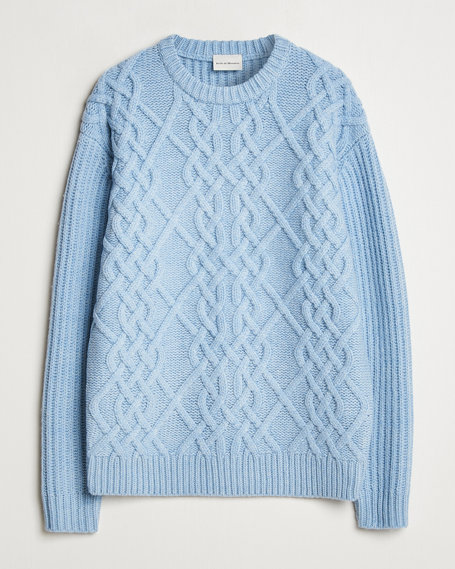 Herre | Trøjer | Drôle de Monsieur | Heavy Cable Knit Pullover Light Blue