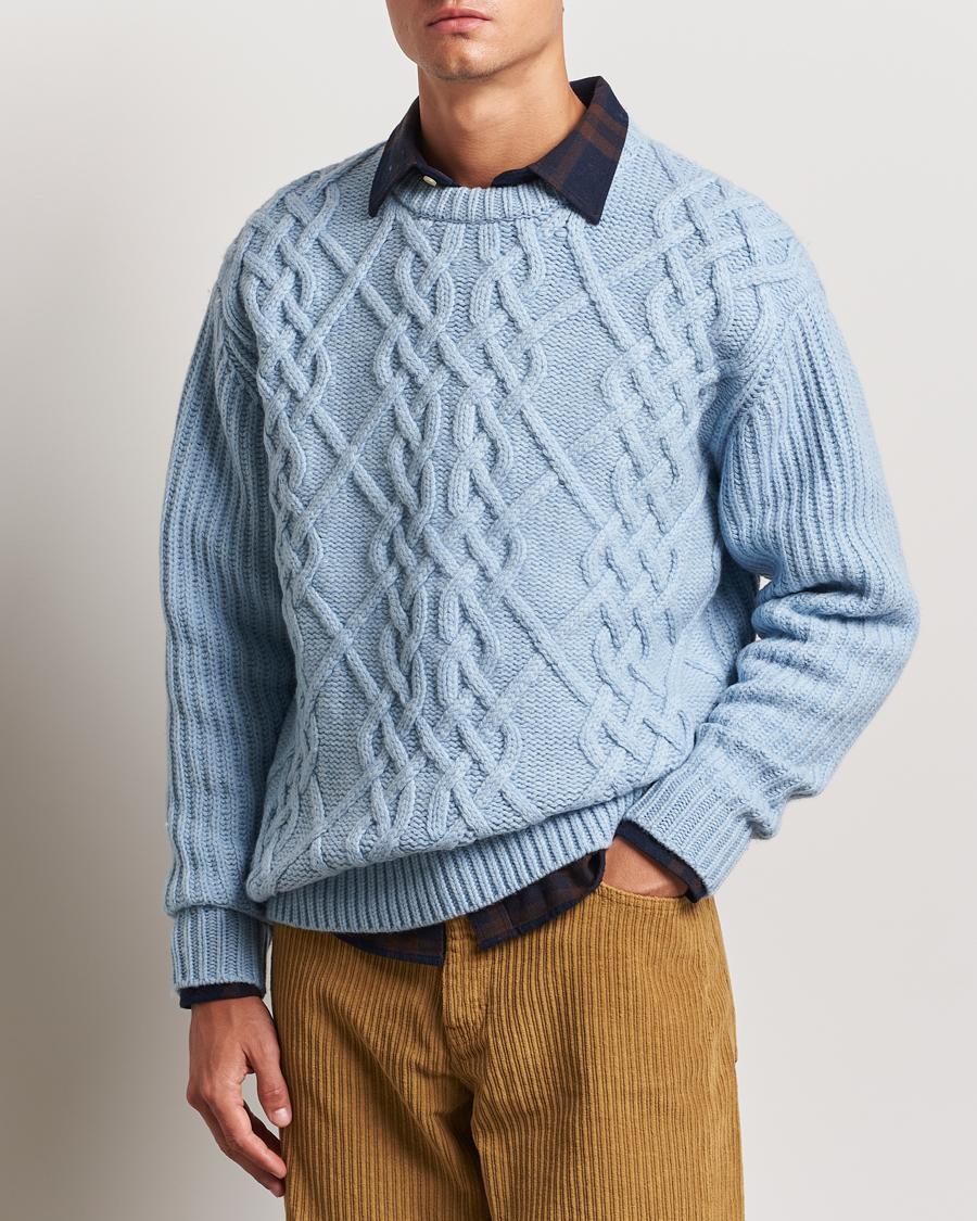 Herre | Trøjer | Drôle de Monsieur | Heavy Cable Knit Pullover Light Blue