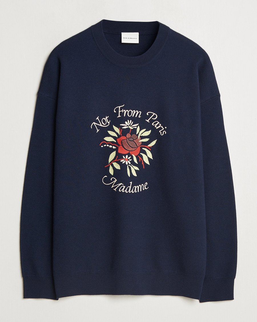 Herre | Trøjer | Drôle de Monsieur | Flower Slogan Pullover Dark Navy