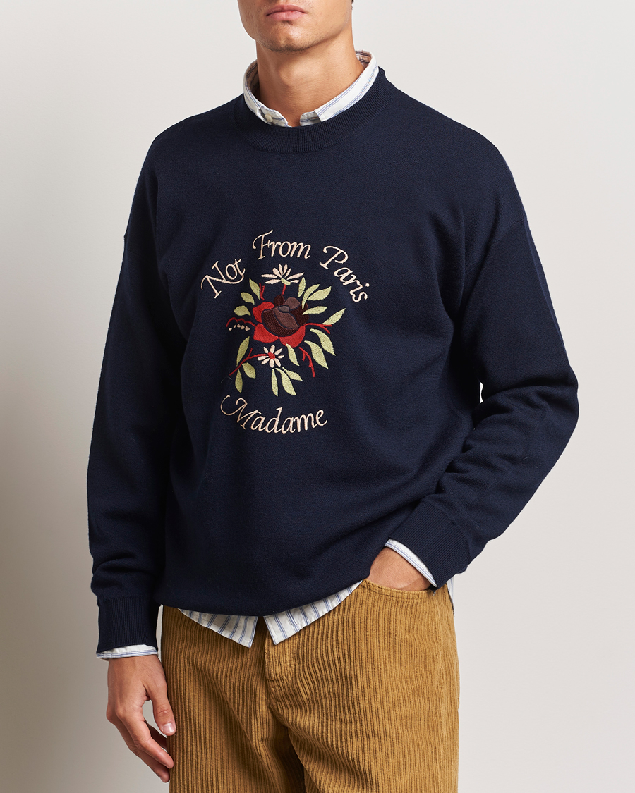 Herre | Trøjer | Drôle de Monsieur | Flower Slogan Pullover Dark Navy