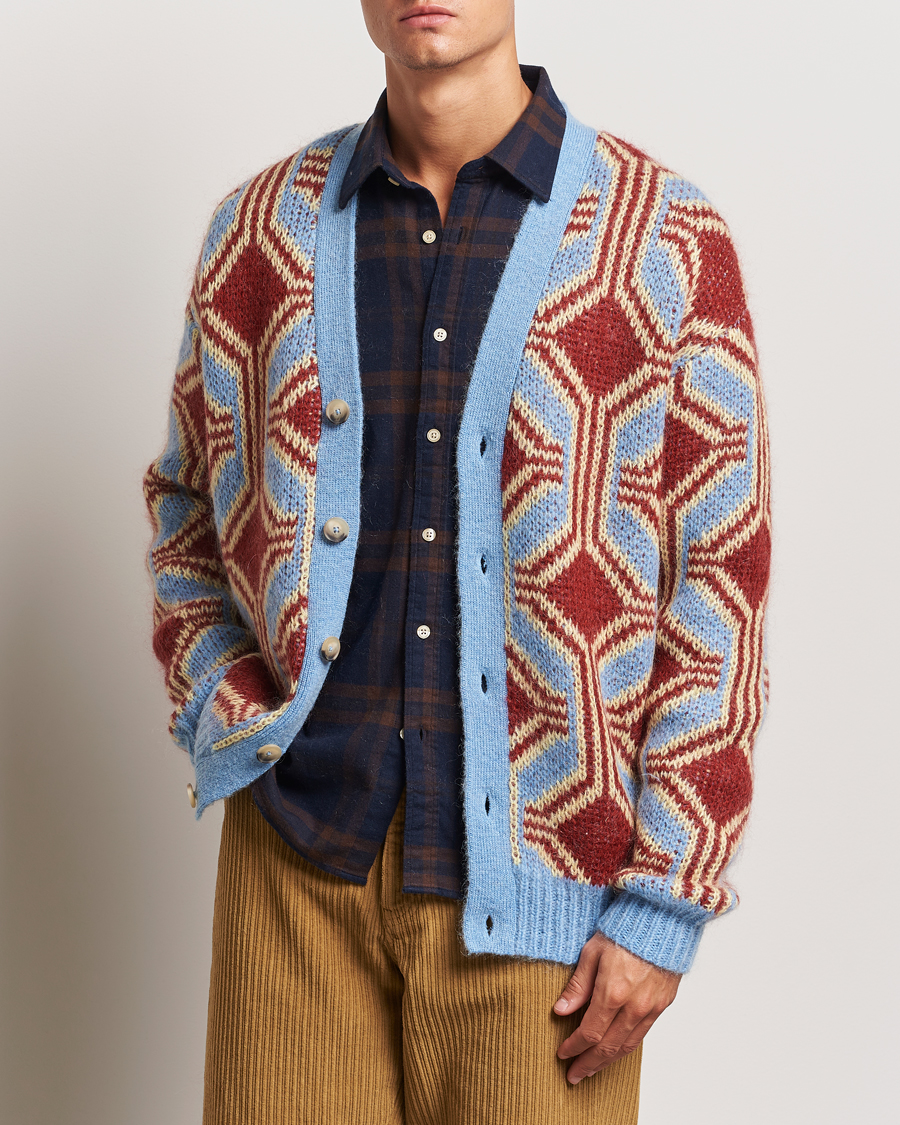 Herre | Trøjer | Drôle de Monsieur | Geometric Mohair Cardigan Red/Blue