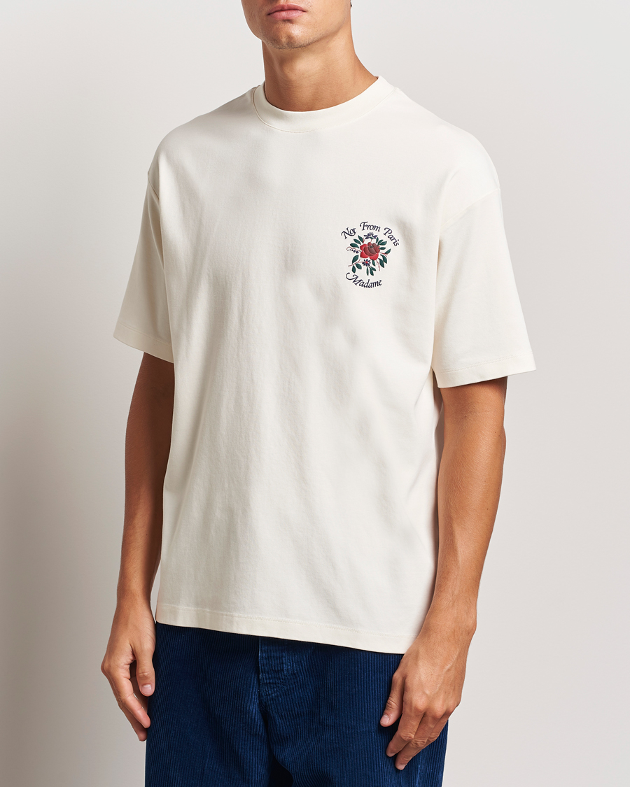 Herre | T-Shirts | Drôle de Monsieur | Flower Slogan T-Shirt Cream