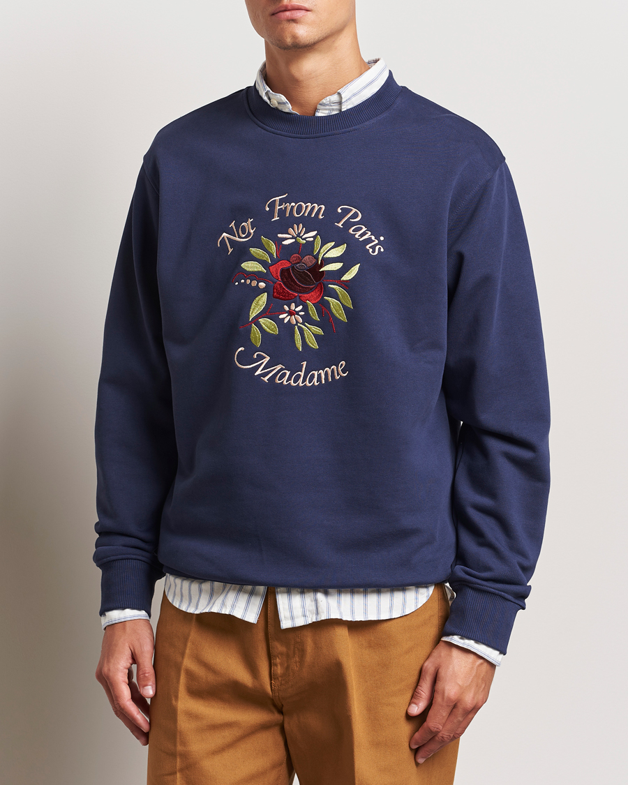 Herre | Trøjer | Drôle de Monsieur | Flower Slogan Sweatshirt Dark Navy