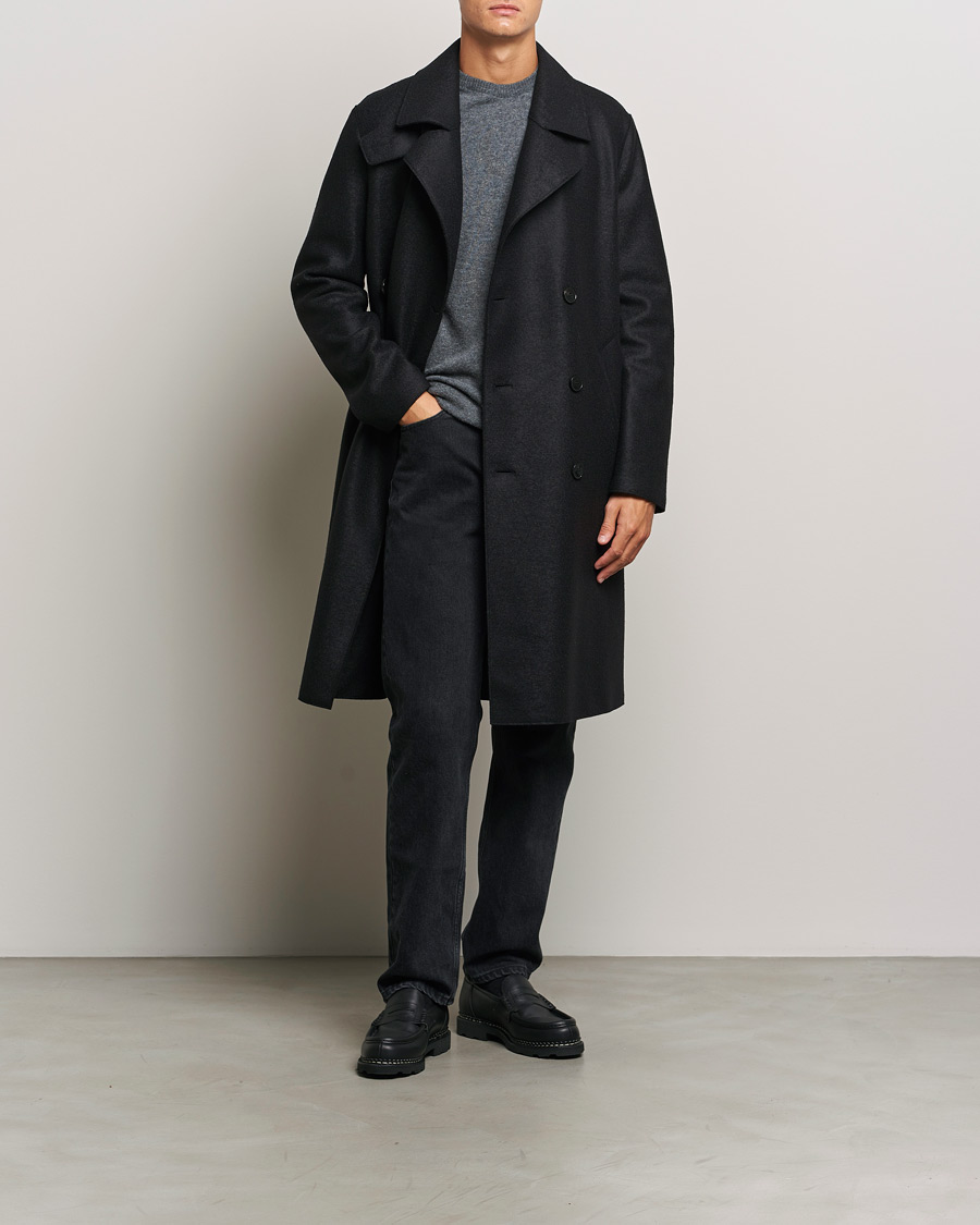 Herre | Jakker | Harris Wharf London | Pressed Wool Long Peacoat Black