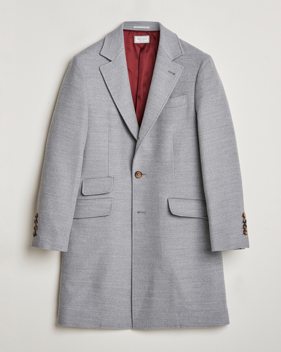 Herre | Jakker | Brunello Cucinelli | Single Breasted Beaver Wool Coat Pearl Grey