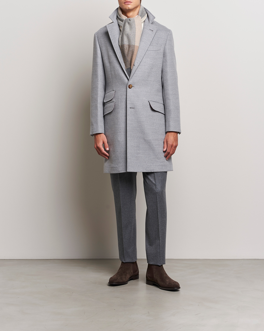 Herre | Jakker | Brunello Cucinelli | Single Breasted Beaver Wool Coat Pearl Grey