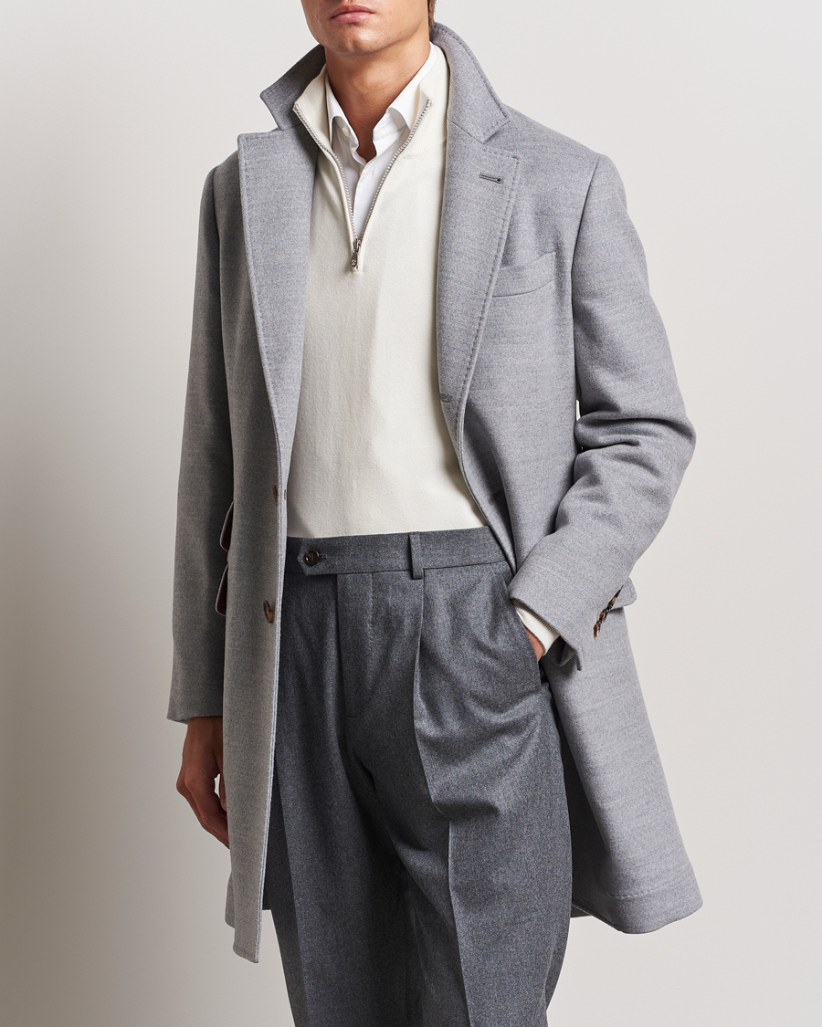 Herre | Jakker | Brunello Cucinelli | Single Breasted Beaver Wool Coat Pearl Grey