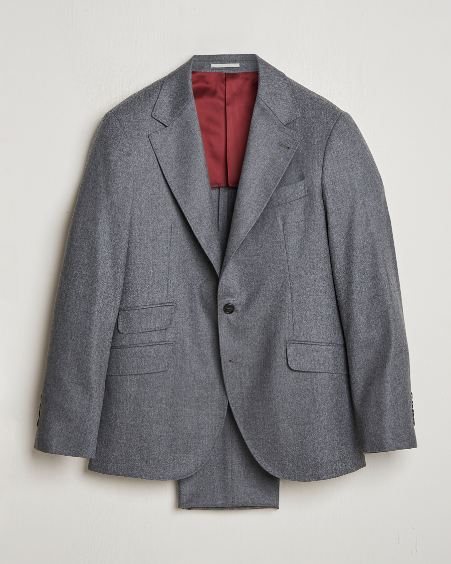 Herre | Jakkesæt | Brunello Cucinelli | Single Breasted Flannel Suit Grey Melange
