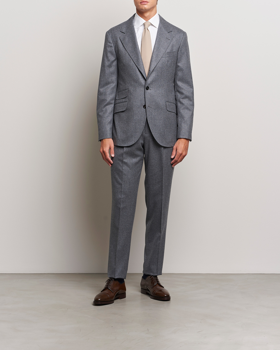 Herre | Jakkesæt | Brunello Cucinelli | Single Breasted Flannel Suit Grey Melange