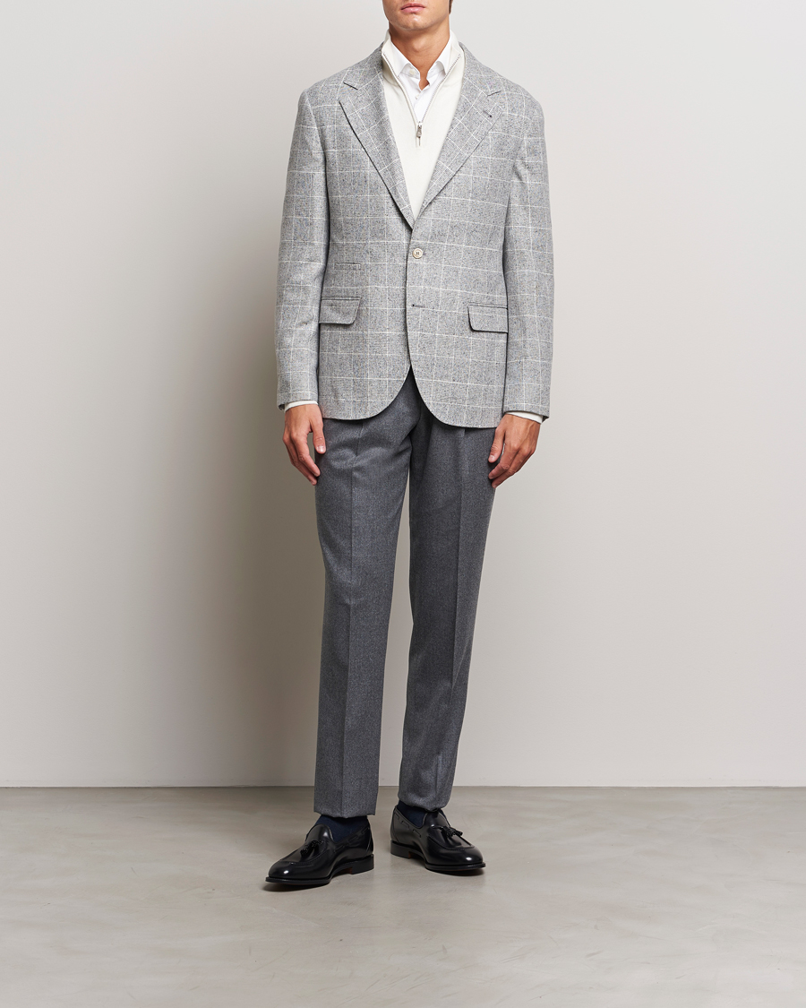 Herre | Blazere & jakker | Brunello Cucinelli | Single Breasted Check Blazer Pearl Grey