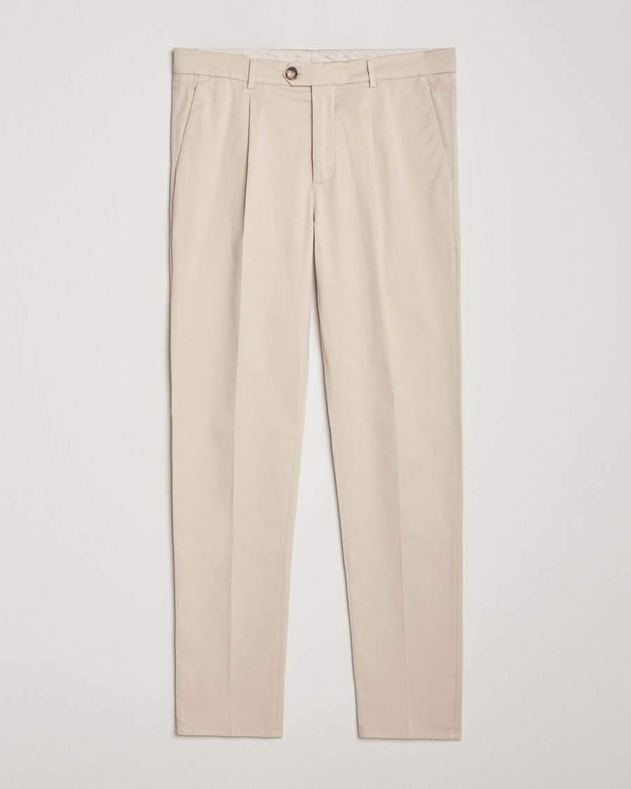 Herre | Bukser | Brunello Cucinelli | Slim Fit Pleated Trousers Light Beige