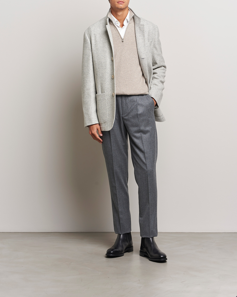Herre | Bukser | Brunello Cucinelli | Slim Fit Pleated Flannel Trousers Grey Melange