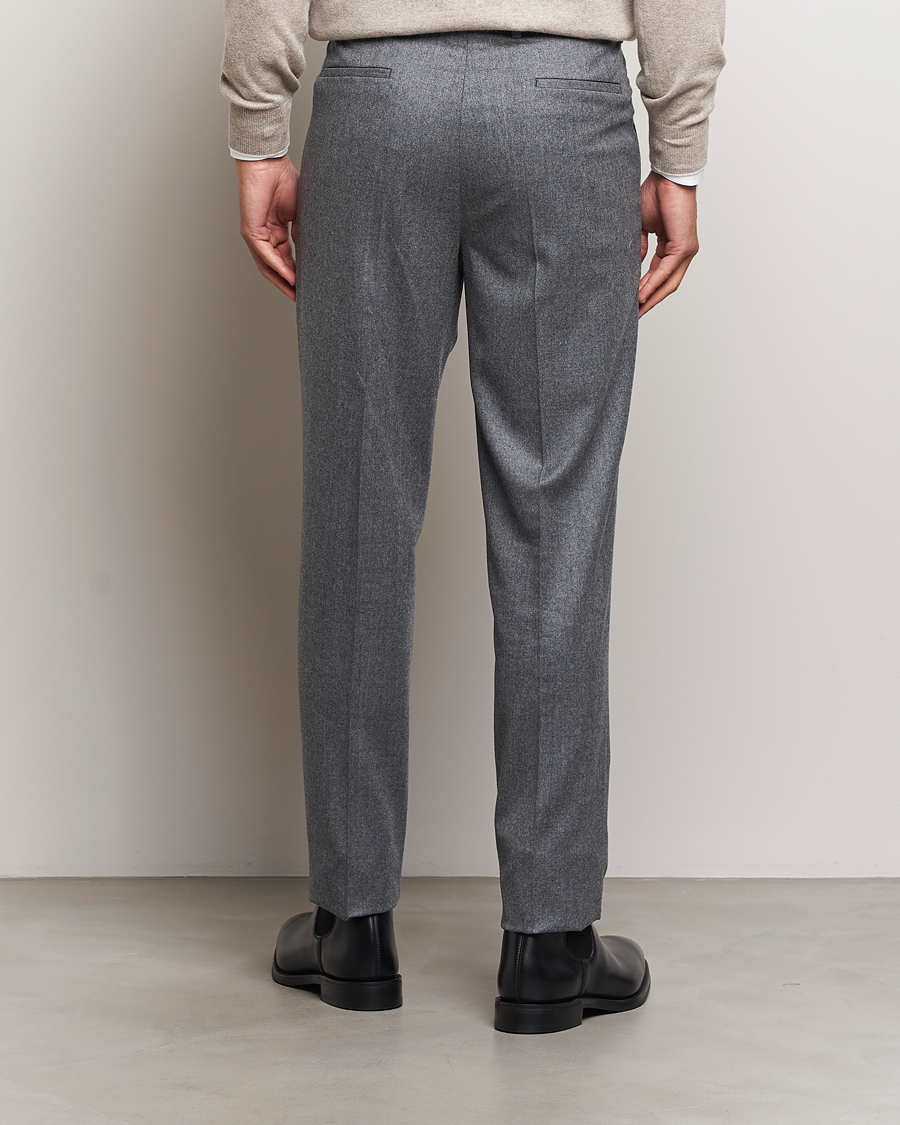 Herre | Bukser | Brunello Cucinelli | Slim Fit Pleated Flannel Trousers Grey Melange