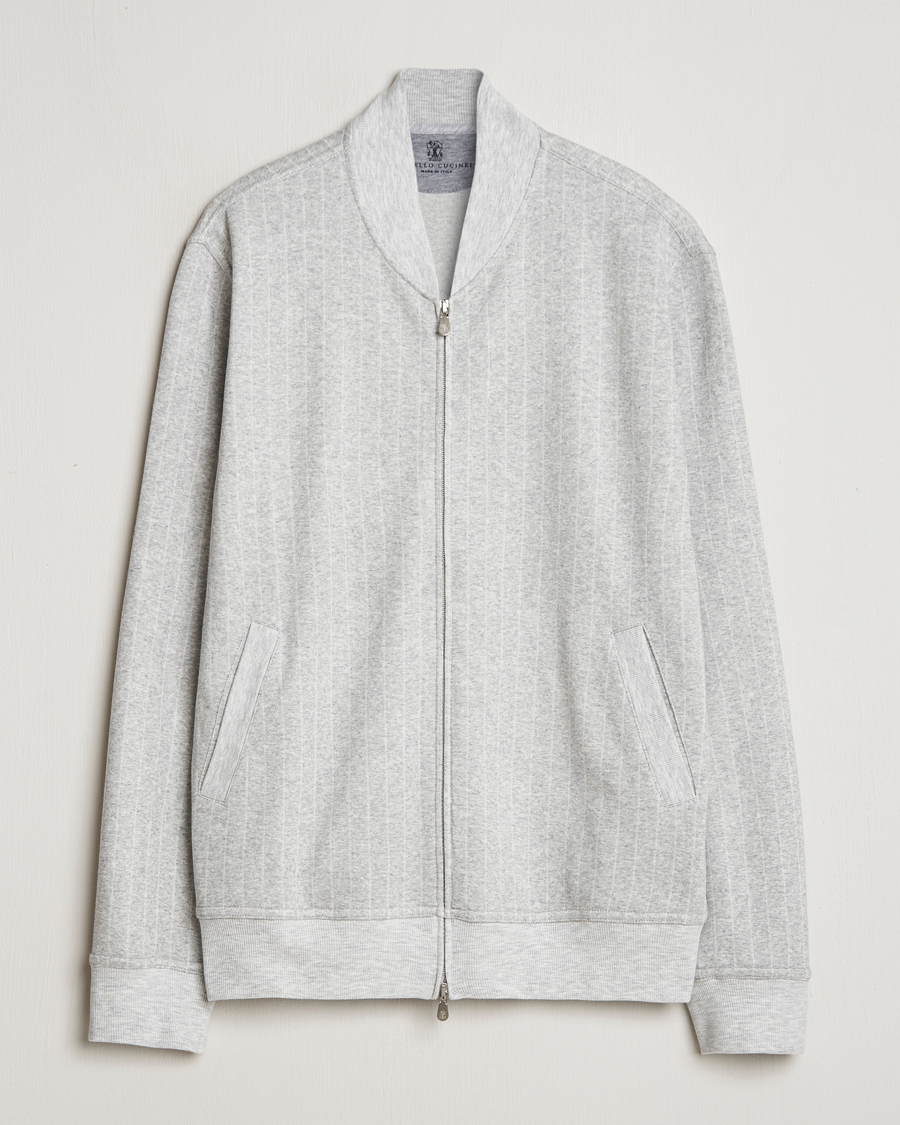 Herre | Trøjer | Brunello Cucinelli | Soft Pinstripe Full Zip Sweater Pearl Grey