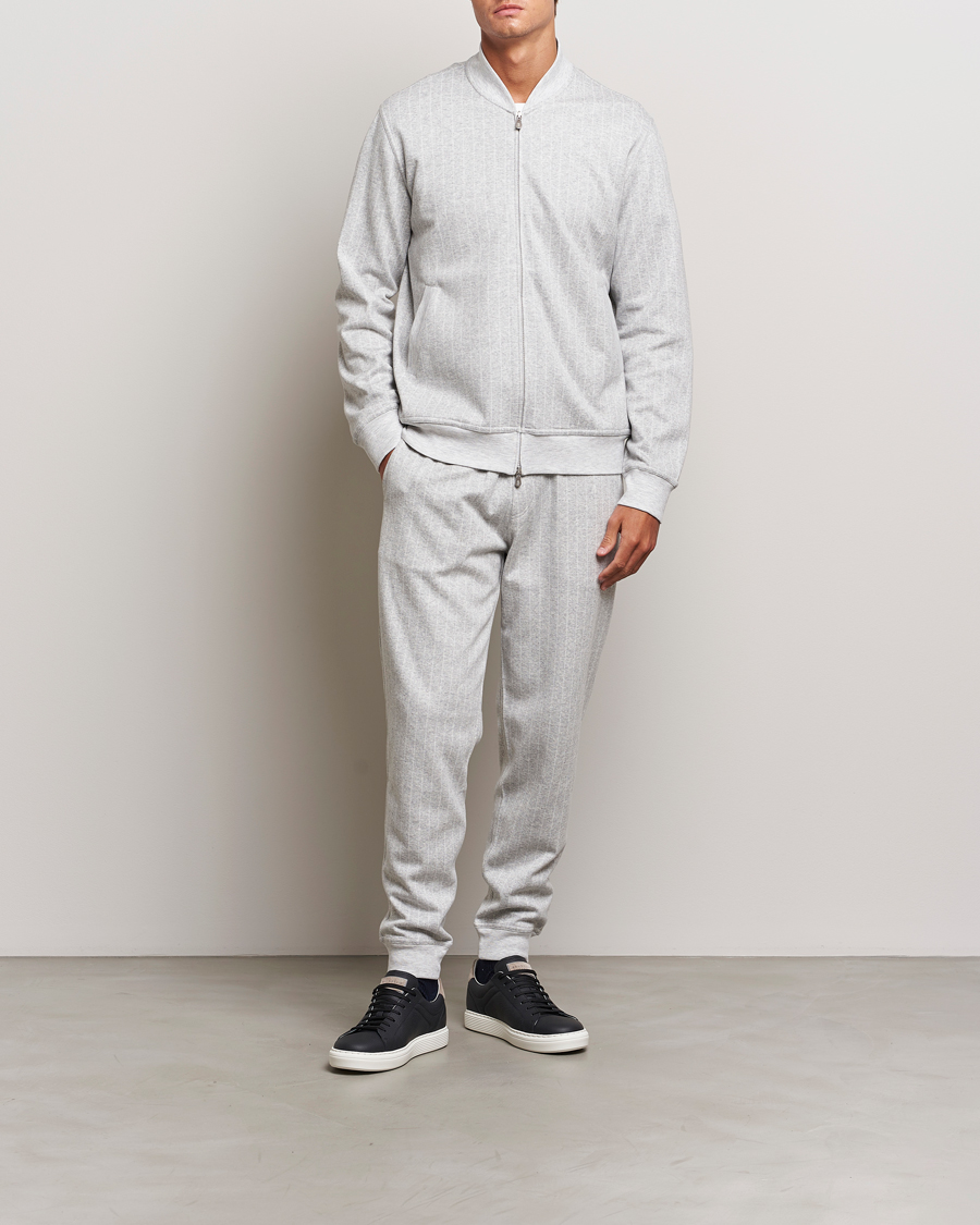 Herre | Trøjer | Brunello Cucinelli | Soft Pinstripe Full Zip Sweater Pearl Grey