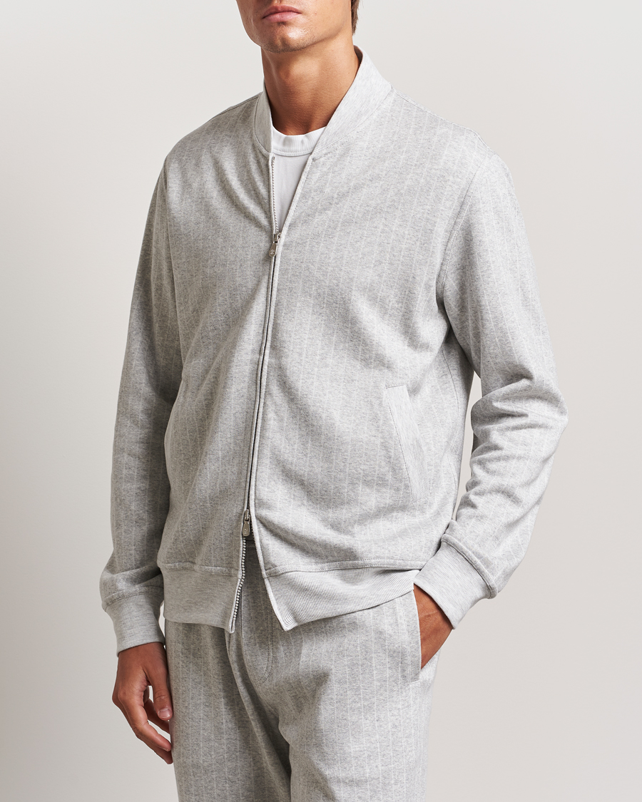 Herre | Trøjer | Brunello Cucinelli | Soft Pinstripe Full Zip Sweater Pearl Grey